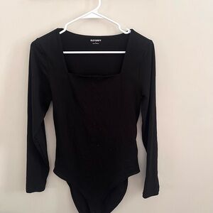Old Navy Black Long-Sleeve Square-Neck Bodysuit